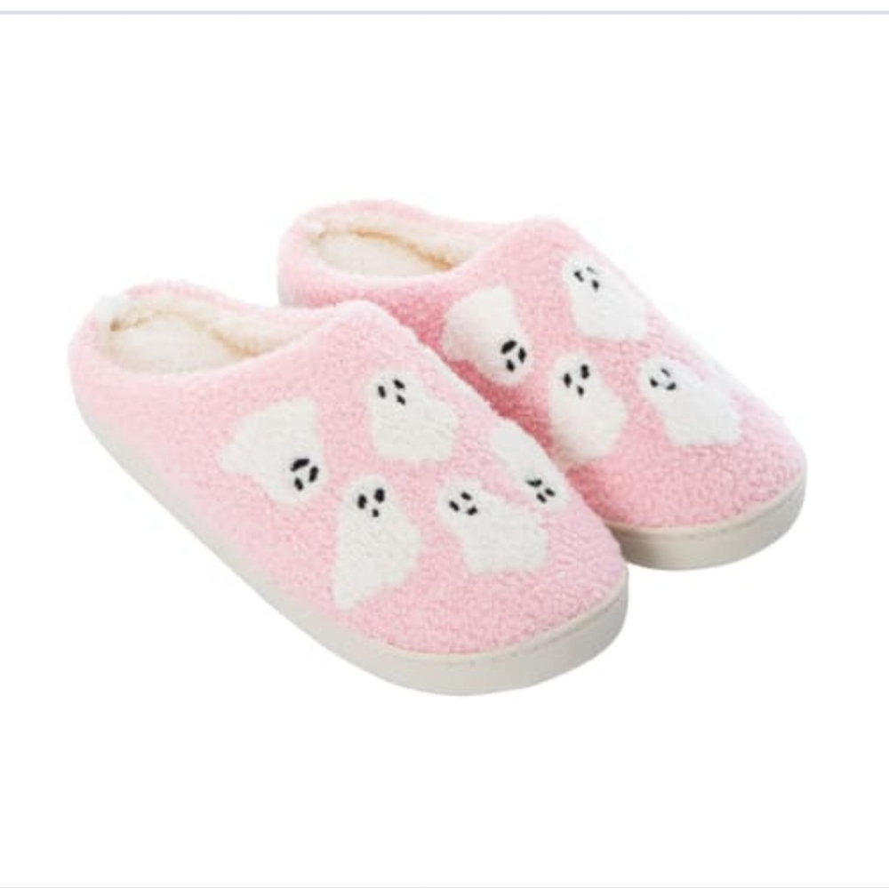 PINK AND WHITE GHOST SLIPPERS